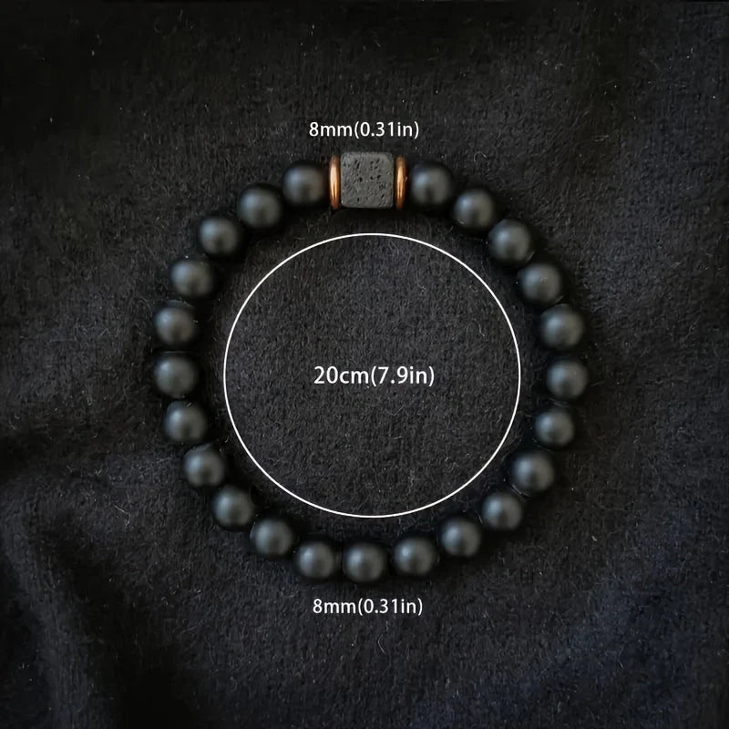 Men's Volcanic Stone Bracelet Square Black Agate
